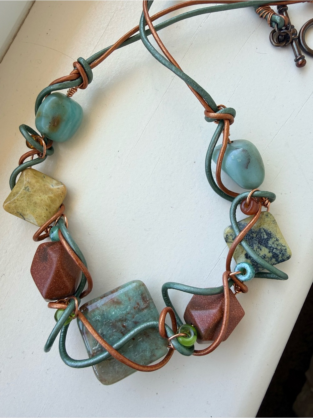 Handcrafted Multistone Necklace in Teal, Copper & Earth Tones. DYT type 3